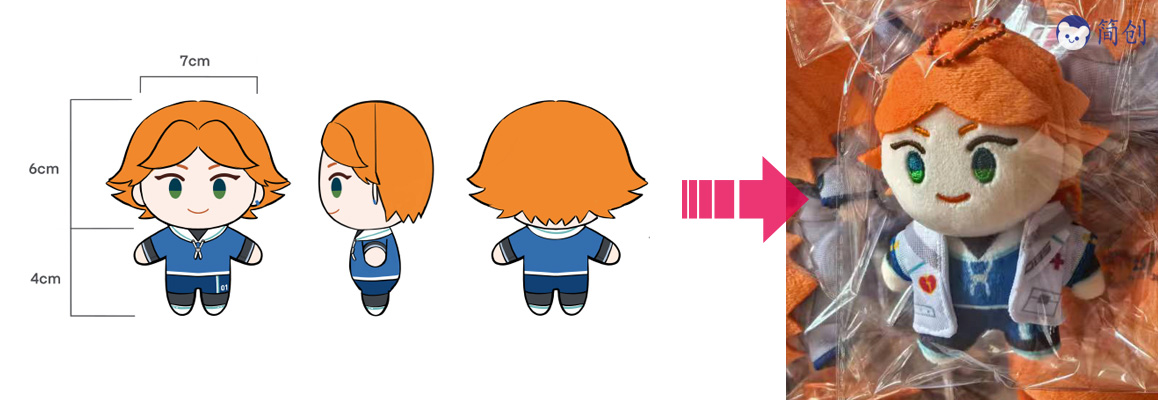 企业吉祥物定制:专业毛绒玩具原型展示了从二维品牌设计图到三维实体毛绒吉祥物的转变